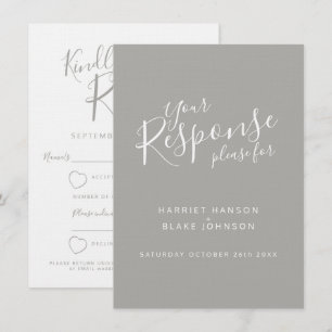 Grey white heart wedding reply RSVP Invitation
