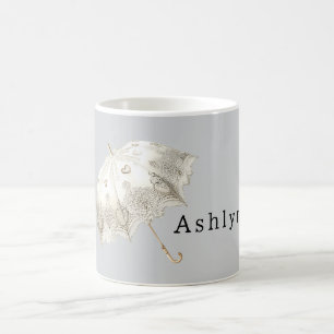 Grey White Hearts Umbrella Coffee Mug