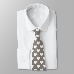 Grey & White Hearts Valentine's Day Men's Tie
