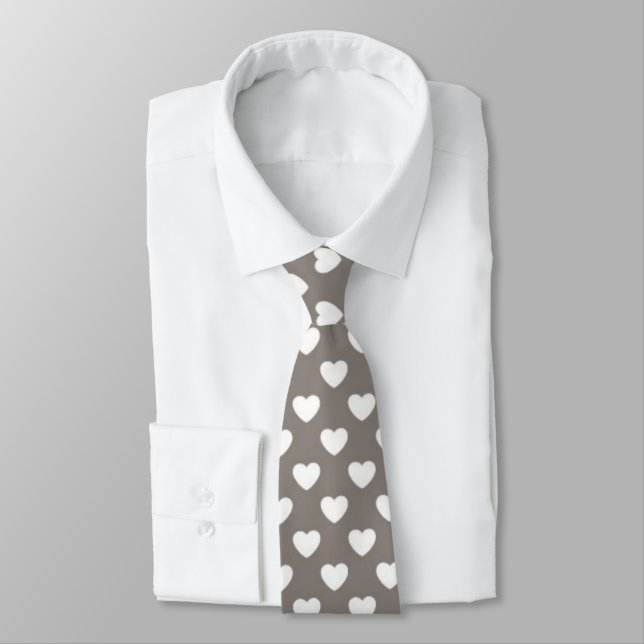 Grey & White Hearts Valentine's Day Men's Tie (Tied)