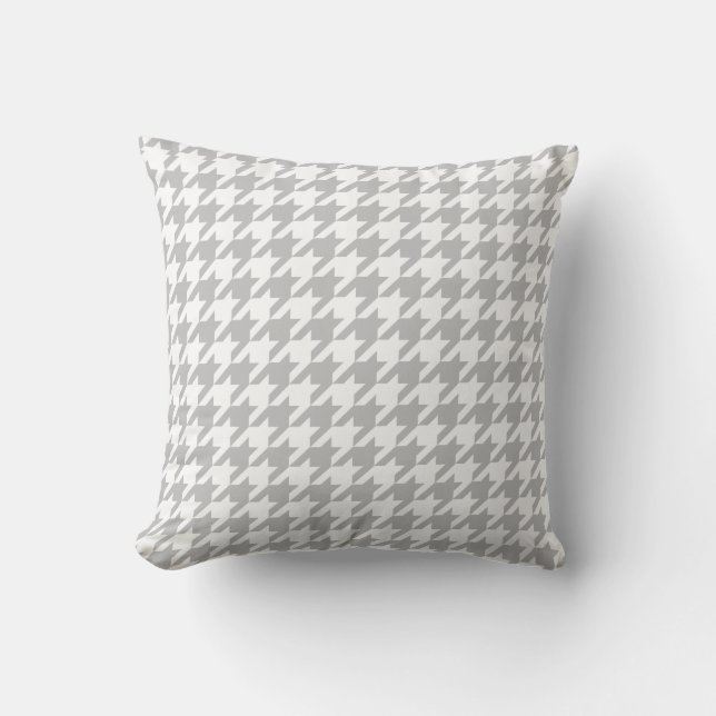 Grey & White Houndstooth | Any Size | Customizable Throw Pillow (Front)