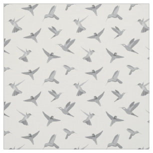 Grey White Hummingbird Pattern Fabric