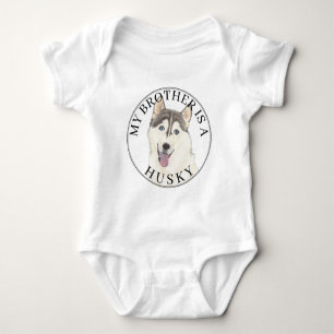 Grey & White Husky Dog Baby Bodysuit
