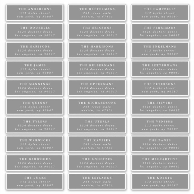Grey White individual guest wedding address labels (Front)