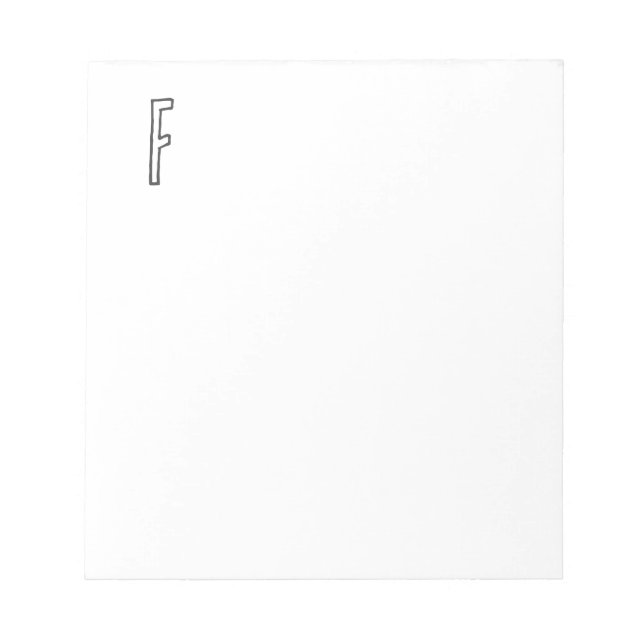 Grey & White Initial Letter Monogrammed Plain Notepad (Front)