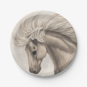 Grey White Ivory Horse Wild Mane Paper Plate