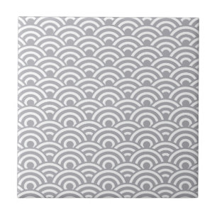 Grey White Japanese Wave Pattern Tile