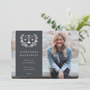 Grey + White JD Law Scales Laurel Wreath Photo Announcement