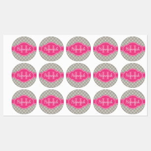 Grey White Lattice Pattern Pink Monogram