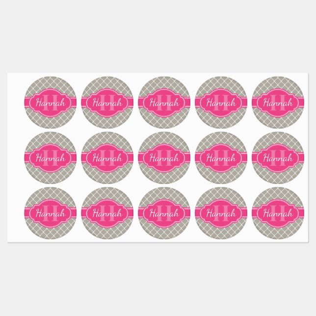 Grey White Lattice Pattern Pink Monogram (Sheet)