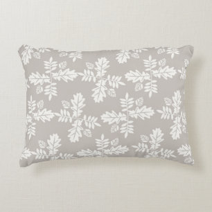 Grey White Leaves Vintage Line Leaf Pattern Accent Pillow