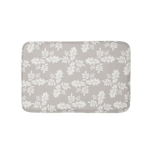 Grey White Leaves Vintage Line Leaf Pattern Bath Mat