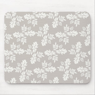 Grey White Leaves Vintage Line Leaf Pattern  Mouse Pad