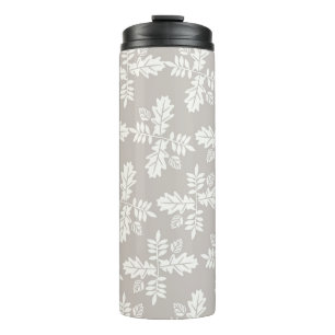 Grey White Leaves Vintage Line Leaf Pattern  Thermal Tumbler