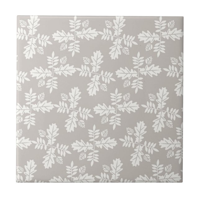 Grey White Leaves Vintage Line Leaf Pattern  Tile (Front)