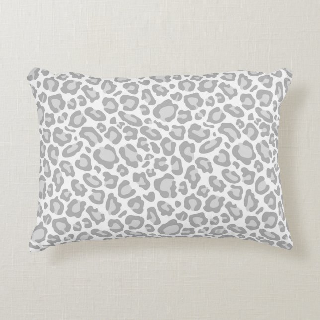 Grey White Leopard Print Accent Pillow (Front)