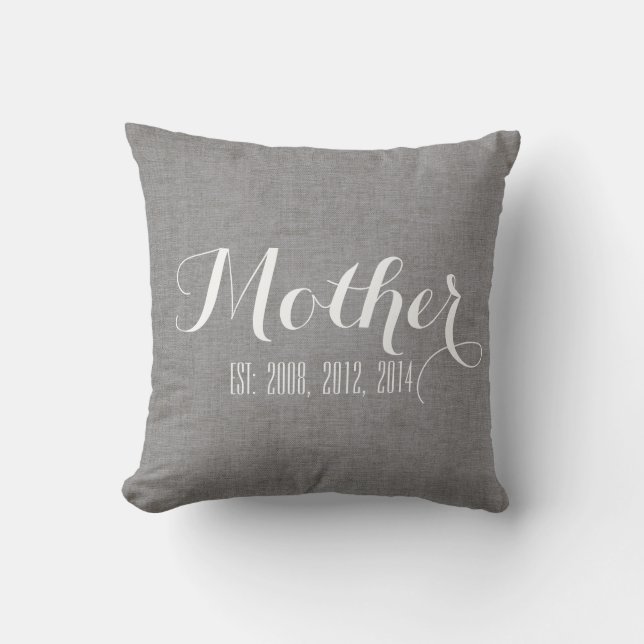 Grey White Linen Personalized Mother's Day Gift Throw Pillow (Front)