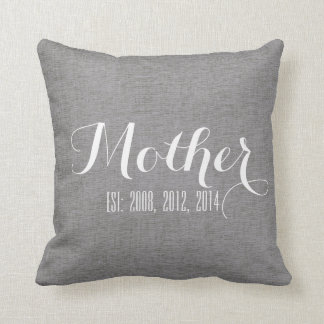Grey White Linen Personalized Mother's Day Gift Throw Pillow