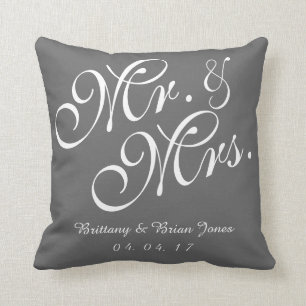 Grey & White M. et Mme la Mariage Coussin