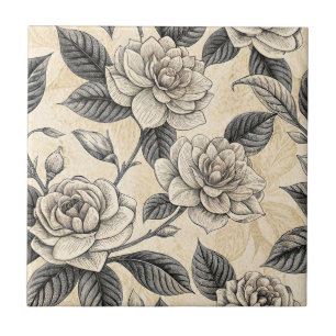 Grey White Magnolia Porcelain Botanical Tile