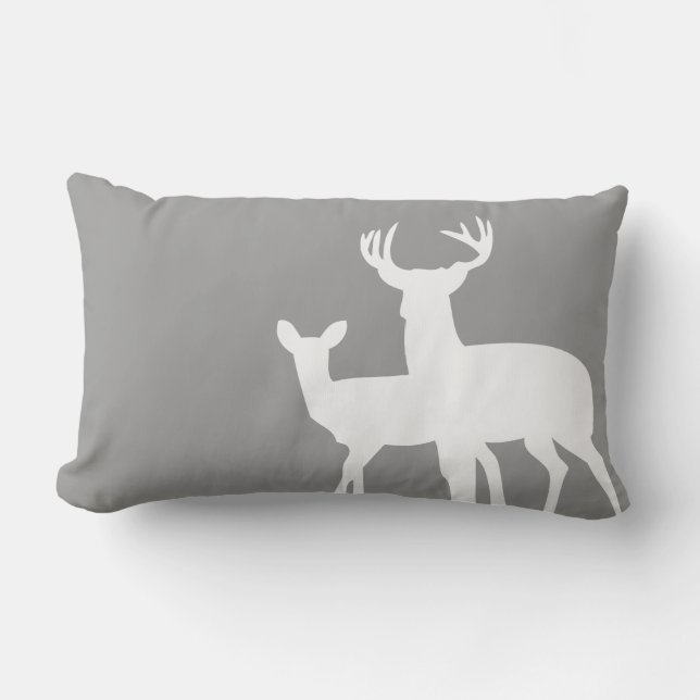 Grey White Male Female Deer Lumbar Pillow (Front)