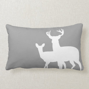 Grey White Male Female Deer Lumbar Pillow