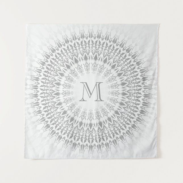 Grey White Mandala Monogram Tapestry (Front)
