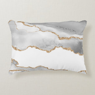 Grey White Marble Agate Gold Accent Minimal Luxury Pillow