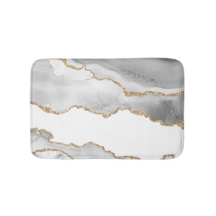 Grey White Marble Agate Refined Golden Glitter Bath Mat