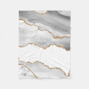 Grey White Marble Agate Refined Golden Glitter Fleece Blanket