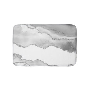 Grey White Marble Agate Simple Silver Glitter Bath Mat