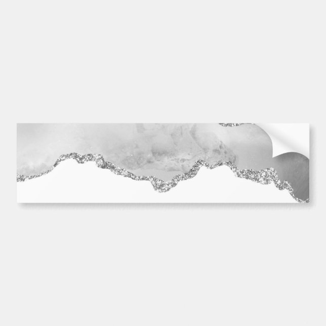 Grey White Marble Agate Simple Silver Glitter Bumper Sticker (Front)