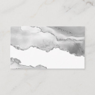 Grey White Marble Agate Simple Silver Glitter Business Card