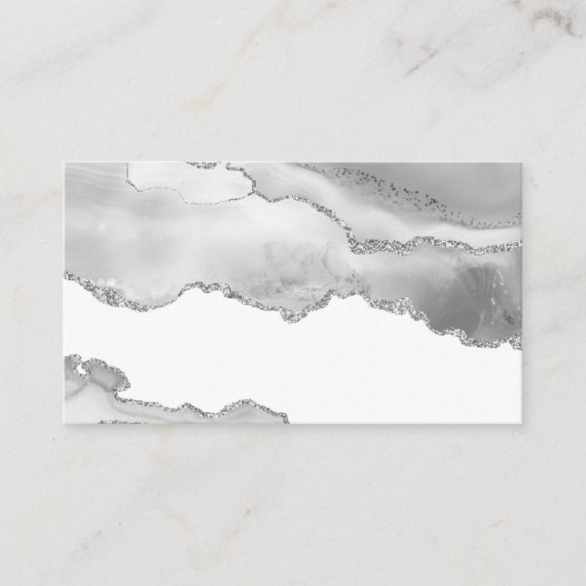 Grey White Marble Agate Simple Silver Glitter Business Card (Front)