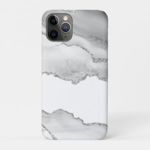 Grey White Marble Agate Simple Silver Glitter iPhone 11 Pro Case