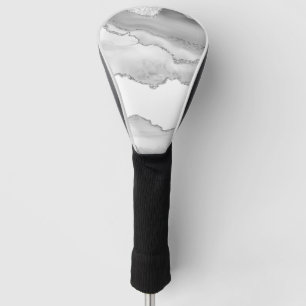 Grey White Marble Agate Simple Silver Glitter Golf Head Cover