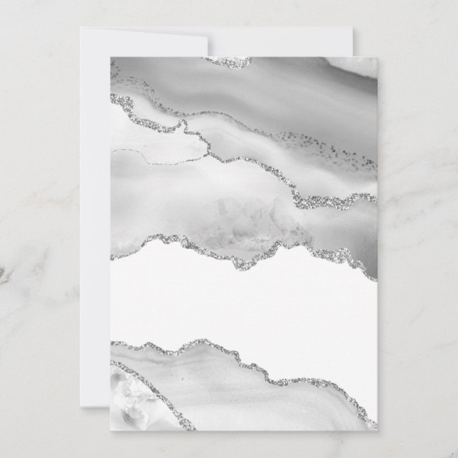 Grey White Marble Agate Simple Silver Glitter Thank You Card (Front)