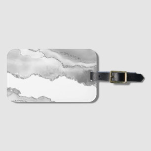 Grey White Marble Agate Simple Silver Sparkle Luggage Tag