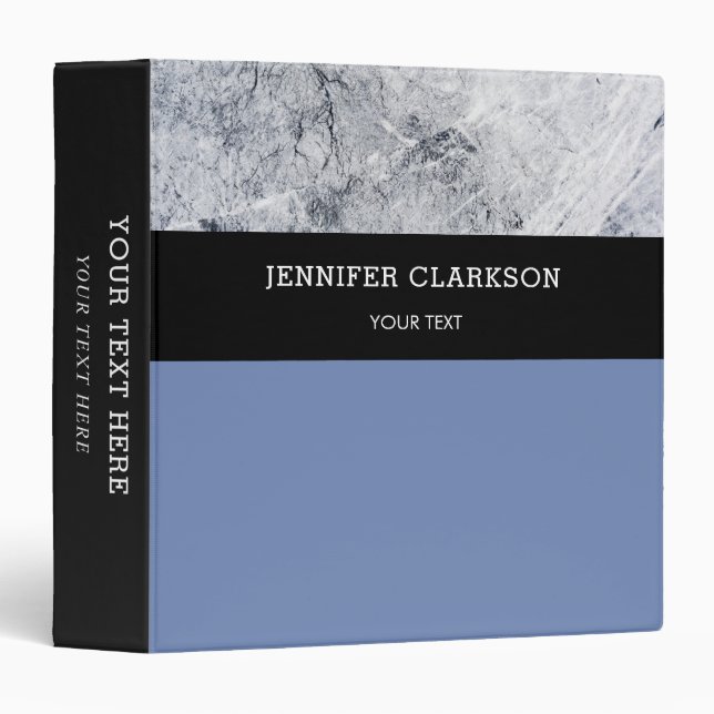 Grey white marble bluepersonalized school binder (Front/Spine)
