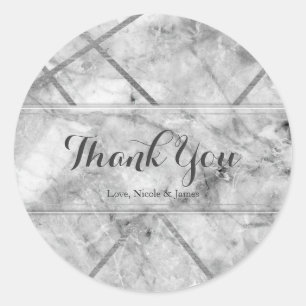 Grey & White Marble Glam Custom Wedding Favour Classic Round Sticker