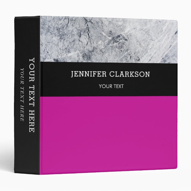 Grey white marble hot pink personalized school binder (Front/Spine)