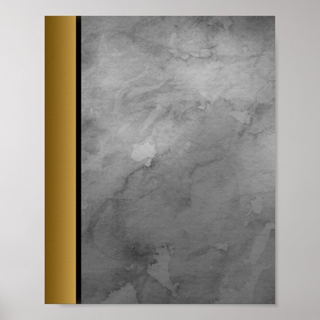 Grey White  Marble Stone / Black Gold Border Art  Poster (Front)