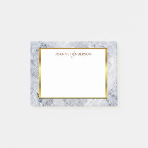 Grey white marble stone gold monogram name post-it notes