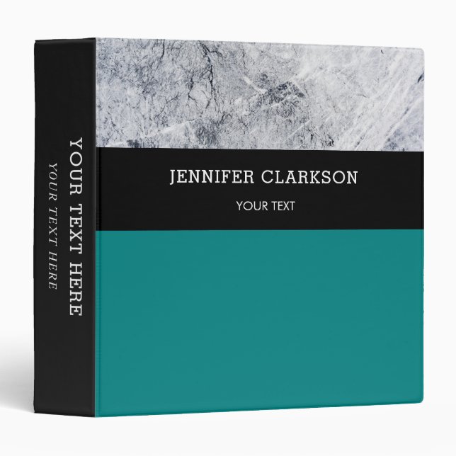 Grey white marble teal personalized school binder (Front/Spine)