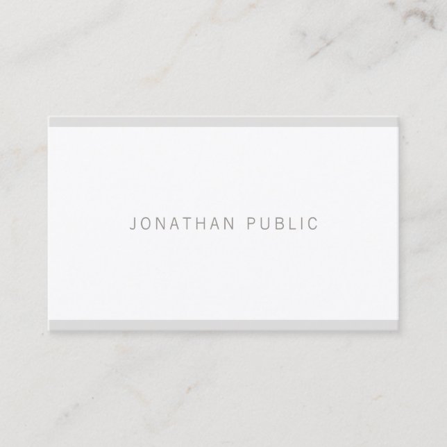 Grey White Minimalist Elegant Modern Simple Plain Business Card (Front)