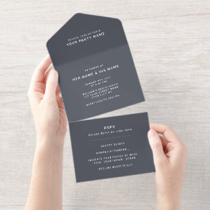 Grey White   Minimalist Modern Elegant Foil All In One Invitation