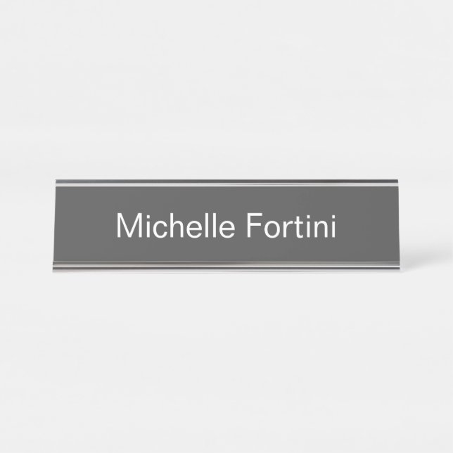 Grey White Minimalist Plain Modern Desk Name Plate (Front)