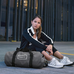 Grey White Minimalistic Custom Name Duffle Bag