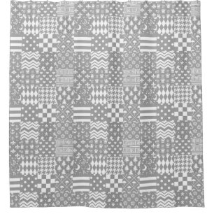Grey White Mixed Patterns Patchwork Design 