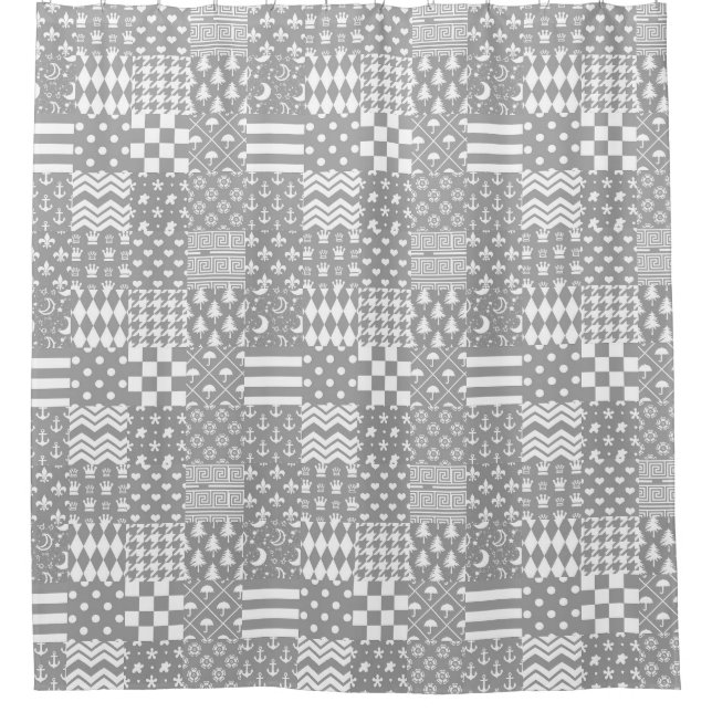 Grey White Mixed Patterns Patchwork Design  (Front)